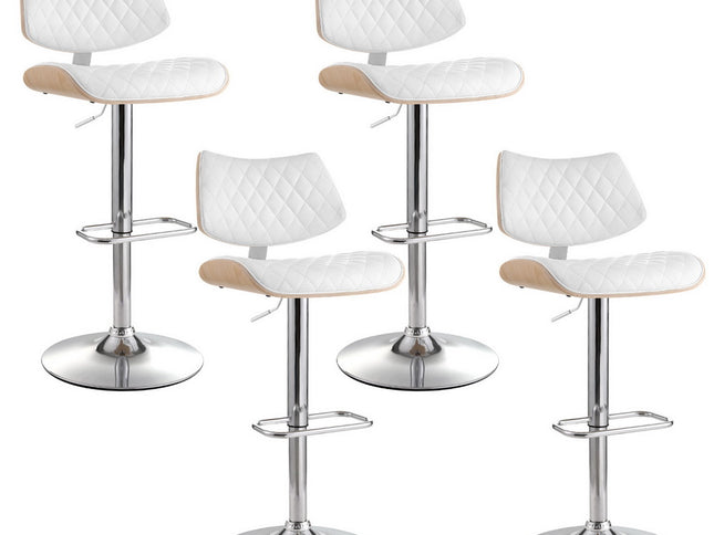 Artiss 4x Bar Stools Kitchen Dining Chairs Gas Lift Stool Wooden Leather White
