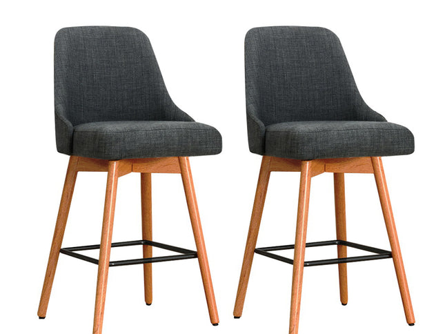 Artiss 2x Bar Stools Swivel Seat Wooden Charcoal