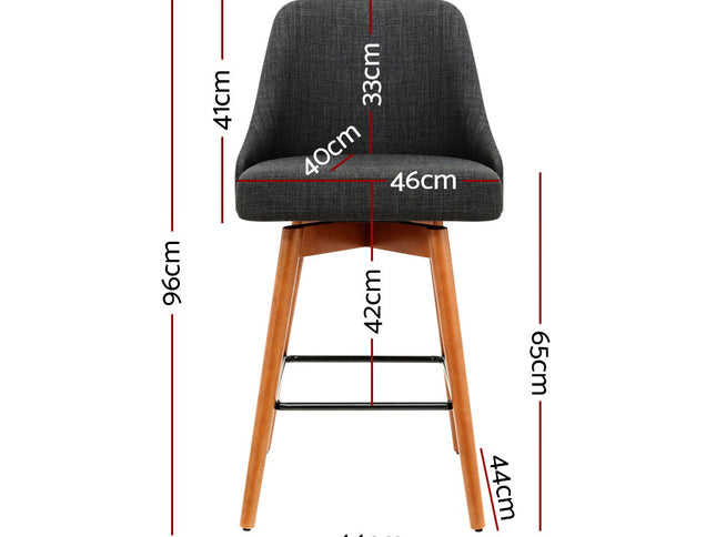 Artiss 2x Bar Stools Swivel Seat Wooden Charcoal
