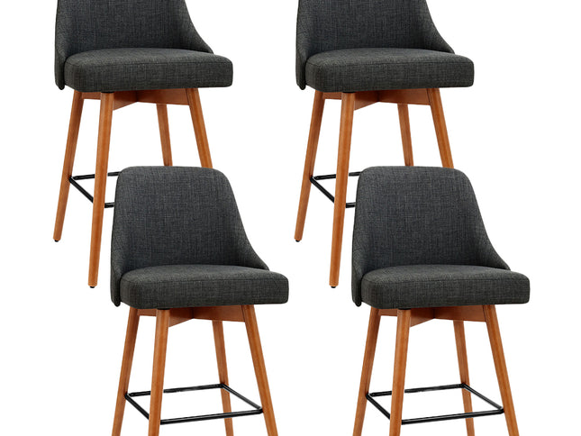 Artiss 4x Bar Stools Swivel Seat Wooden Charcoal