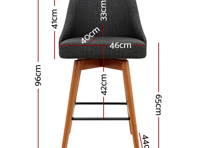 Artiss 4x Bar Stools Swivel Seat Wooden Charcoal