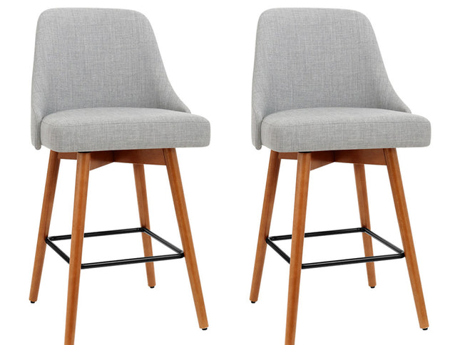 Artiss 2x Bar Stools Swivel Seat Wooden Grey
