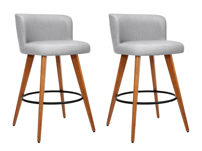 Artiss 2x Bar Stools Linen Padded Wooden Grey