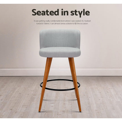 Artiss 2x Bar Stools Linen Padded Wooden Grey