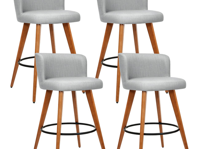 Artiss 4x Bar Stools Linen Padded Wooden Grey