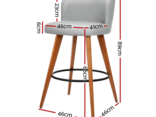 Artiss 4x Bar Stools Linen Padded Wooden Grey