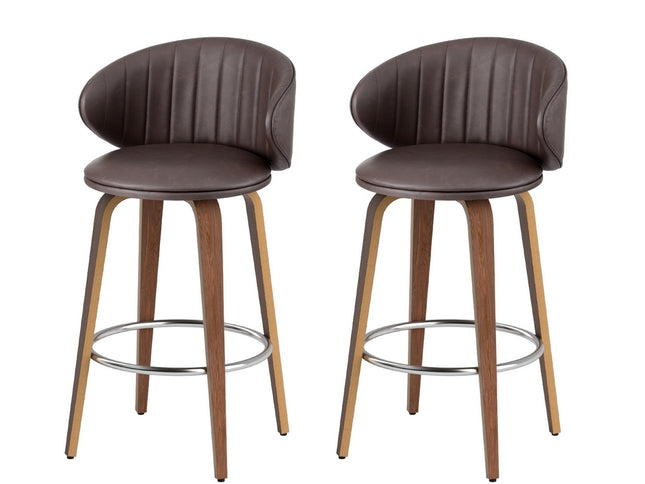 2x Artiss Bar Stools Dining Chairs Contoured Leather Wood Stool