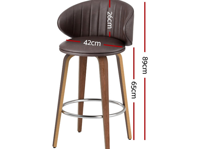 2x Artiss Bar Stools Dining Chairs Contoured Leather Wood Stool