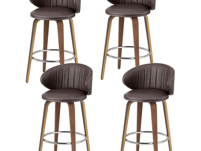 4x Artiss Bar Stools Dining Chairs Contoured Leather Wood Stool