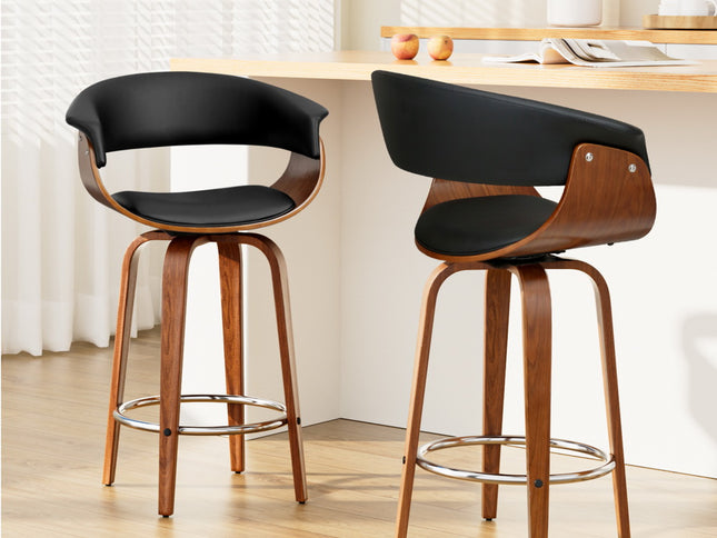 Artiss 2x Bar Stools Swivel PU Seat Wooden