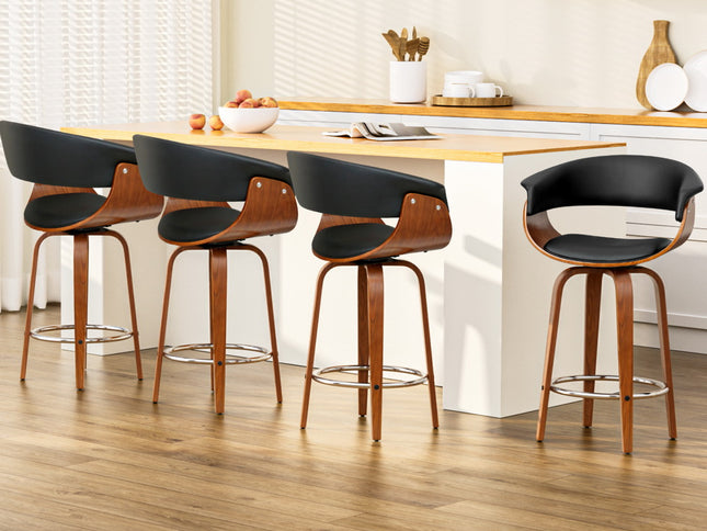 Artiss 4x Bar Stools Swivel PU Seat Wooden