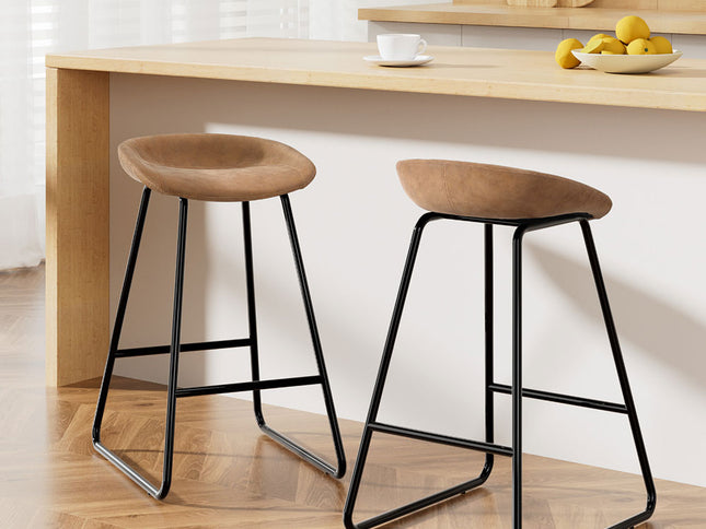 Artiss 2x Bar Stools Kitchen Dining Chairs Counter Stool PU Leather Metal Brown
