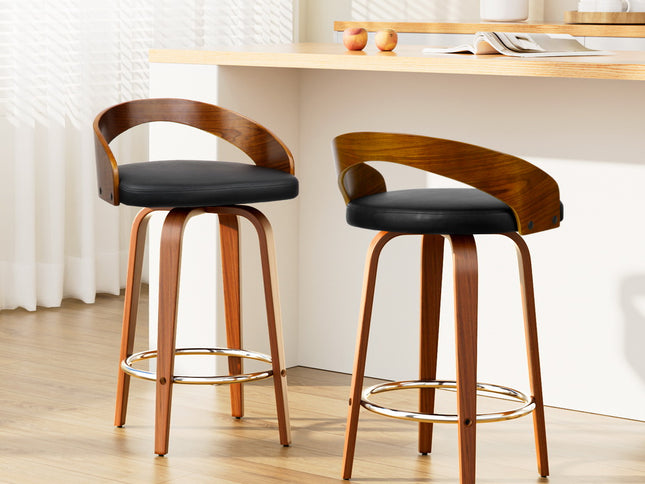 Artiss 2x Bar Stools Swivel Seat Curving Backrest