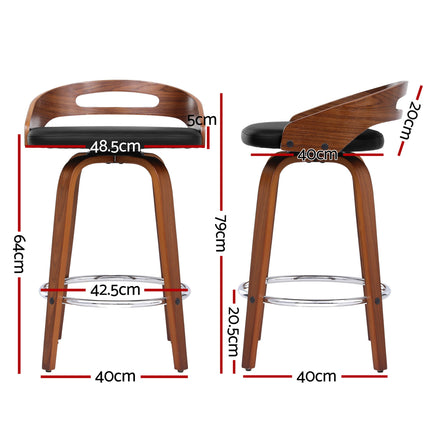 Artiss 2x Bar Stools Swivel Dining Chairs Low Back Counter Seat PU Cushion