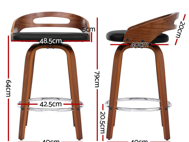 Artiss 2x Bar Stools Swivel Dining Chairs Low Back Counter Seat PU Cushion