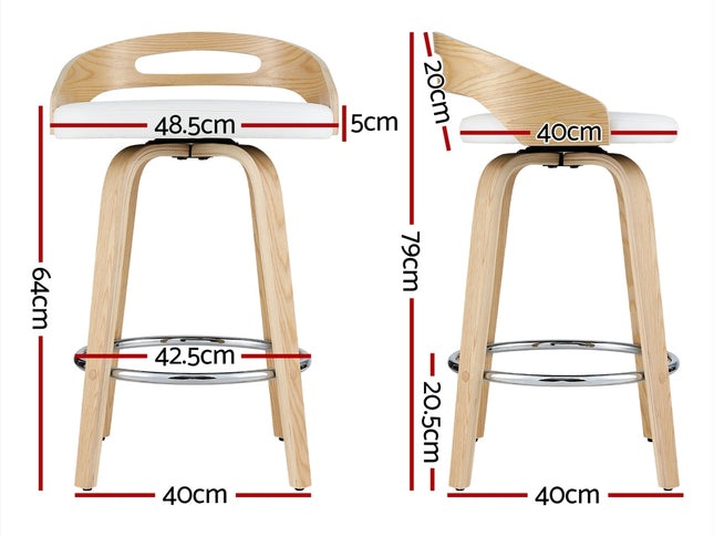 Artiss 2x Bar Stools Swivel Dining Chairs Low Back Counter Seat PU Cushion