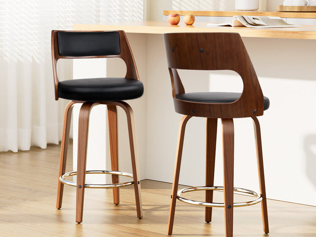 Artiss 2x Bar Stools Swivel Leather Chair 65cm