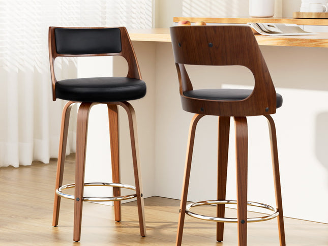 Artiss 2x Bar Stools Swivel Leather Chair 76cm