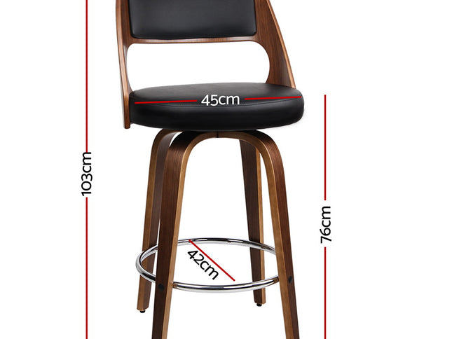Artiss 2x Bar Stools Swivel Leather Chair 76cm