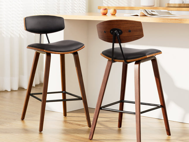 Artiss 2x Bar Stools Leather Padded w/Backrest