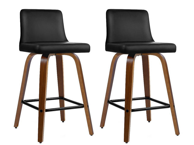 Artiss 2x Bar Stools Swivel Leather Padded Wooden