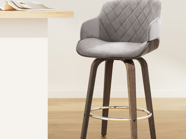 Artiss Bar Stools Swivel Velvet Padded Wooden
