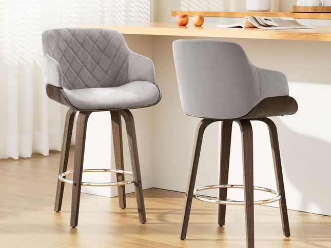 Artiss 2x Bar Stools Swivel Velvet Padded Wooden