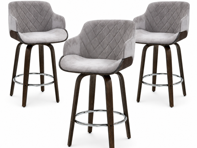 Artiss Bar Stools Set of 3 Kitchen Wooden Bar Stool Dining Chair Swivel Velvet