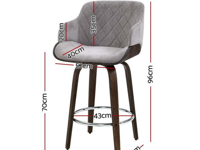 Artiss Bar Stools Set of 3 Kitchen Wooden Bar Stool Dining Chair Swivel Velvet