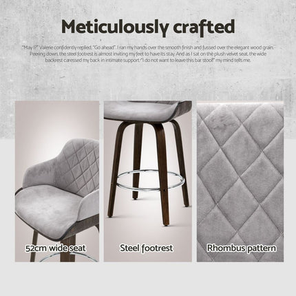 Artiss Bar Stools Set of 3 Kitchen Wooden Bar Stool Dining Chair Swivel Velvet