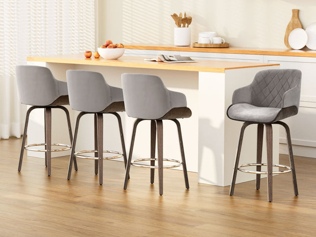 Artiss 4x Bar Stools Swivel Velvet Padded Wooden