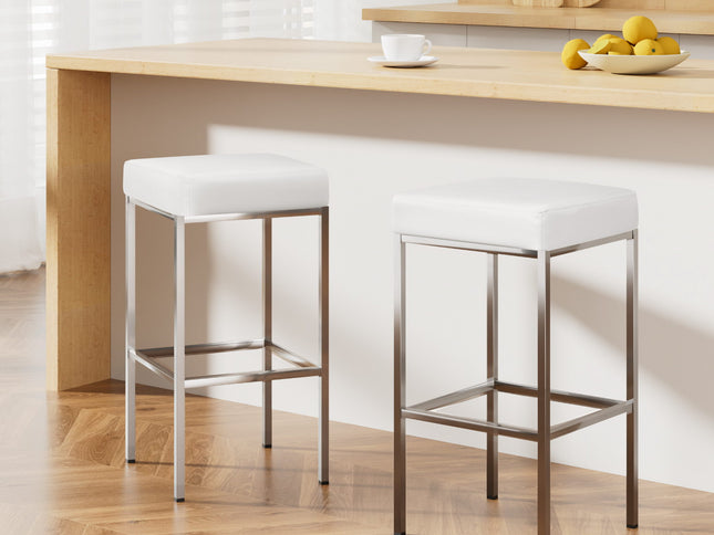 Artiss 2x Bar Stools Leather Padded Metal White