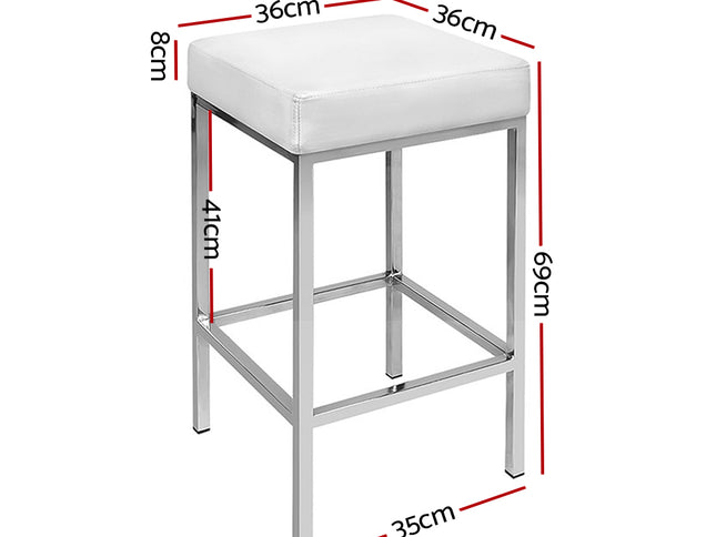 Artiss 2x Bar Stools Leather Padded Metal White