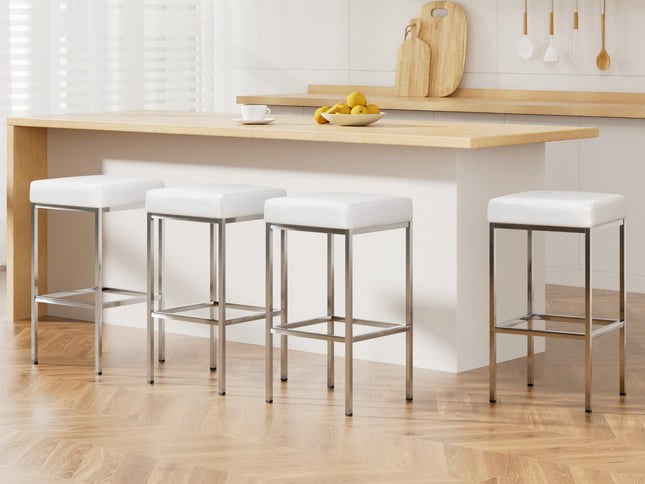 Artiss 4x Bar Stools Leather Padded Metal White