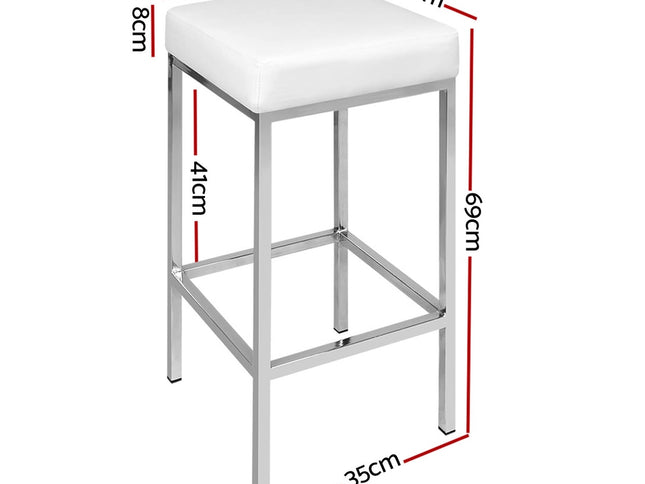 Artiss 4x Bar Stools Leather Padded Metal White