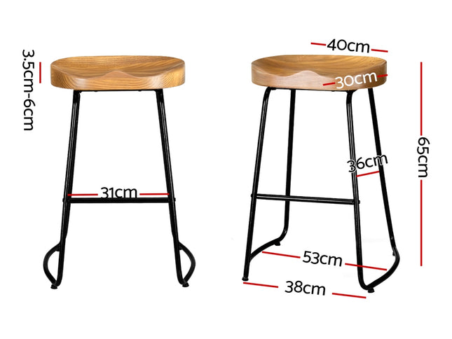 Artiss 2x Bar Stools Tractor Seat 65cm Wooden
