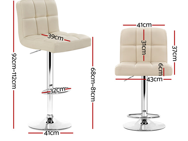 Artiss 2x Bar Stools Leather Gas Lift Beige