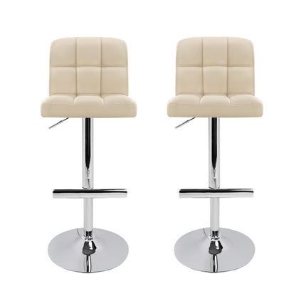 Artiss 2x Bar Stools Leather Gas Lift Beige