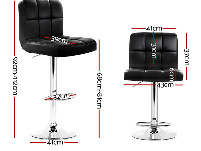 Artiss 2x Bar Stools Leather Gas Lift Black