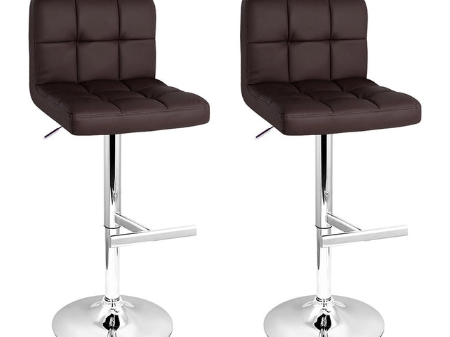 Artiss 2x Bar Stools Leather Gas Lift Brown