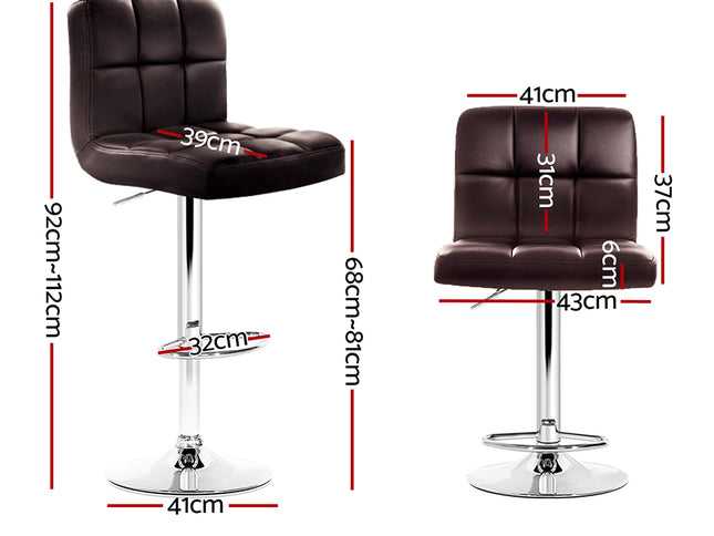 Artiss 2x Bar Stools Leather Gas Lift Brown