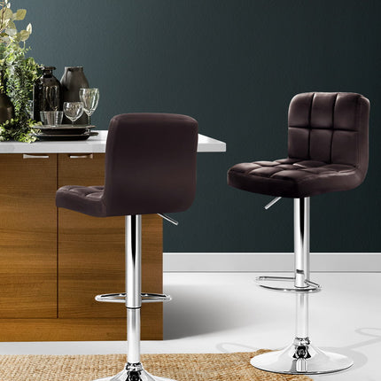 Artiss 2x Bar Stools Leather Gas Lift Brown