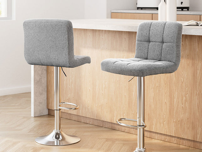 Artiss 2x Bar Stools Kitchen Dining Chairs Counter Stool Gas Lift Fabric Grey