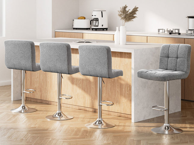 Artiss 4x Bar Stools Fabric Gas Lift Grey