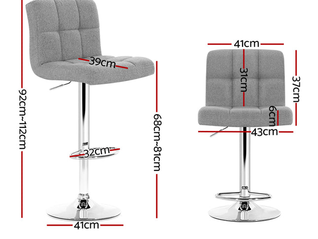 Artiss 4x Bar Stools Fabric Gas Lift Grey