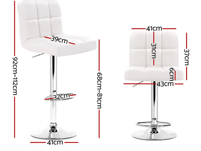Artiss 2x Bar Stools Leather Gas Lift White