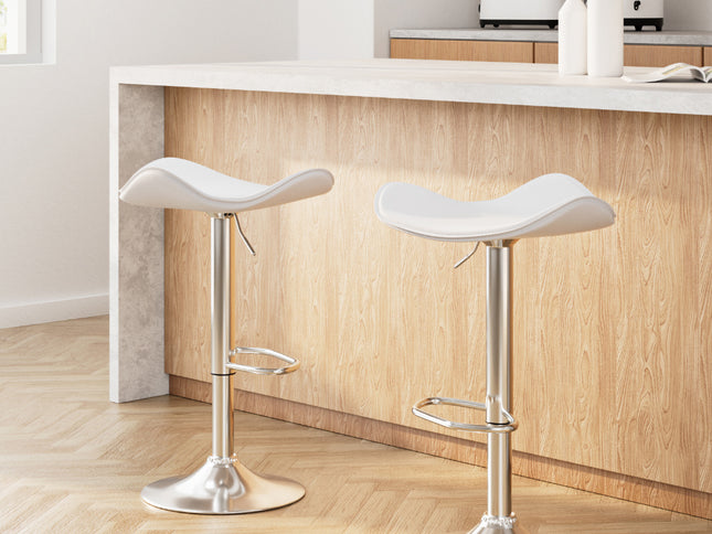 Artiss 2x Bar Stools Leather Gas Lift Chair White