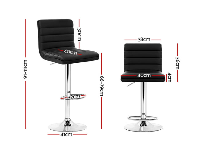 Artiss 2x Bar Stools Padded Leather Gas Lift Black