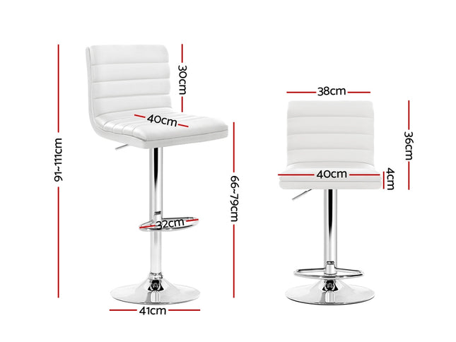 Artiss 2x Bar Stools Padded Leather Gas Lift White
