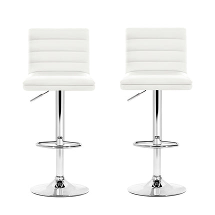 Artiss 2x Bar Stools Padded Leather Gas Lift White